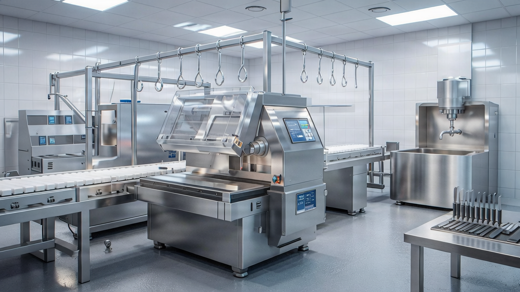 Instalaciones modernas y limpias de la planta acondicionadora de carne.