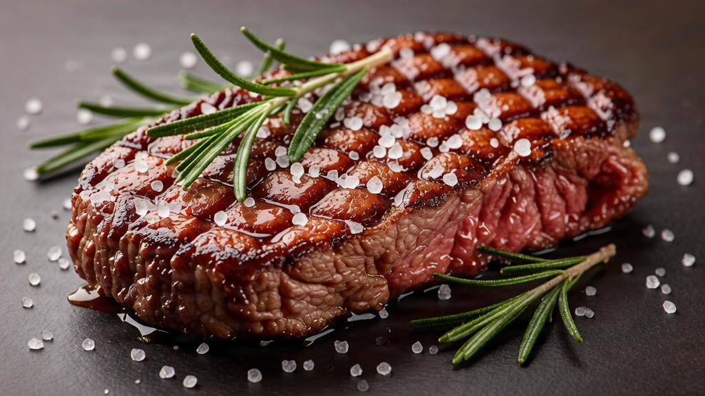 Corte de carne a la parrilla con hierbas aromáticas para el blog.